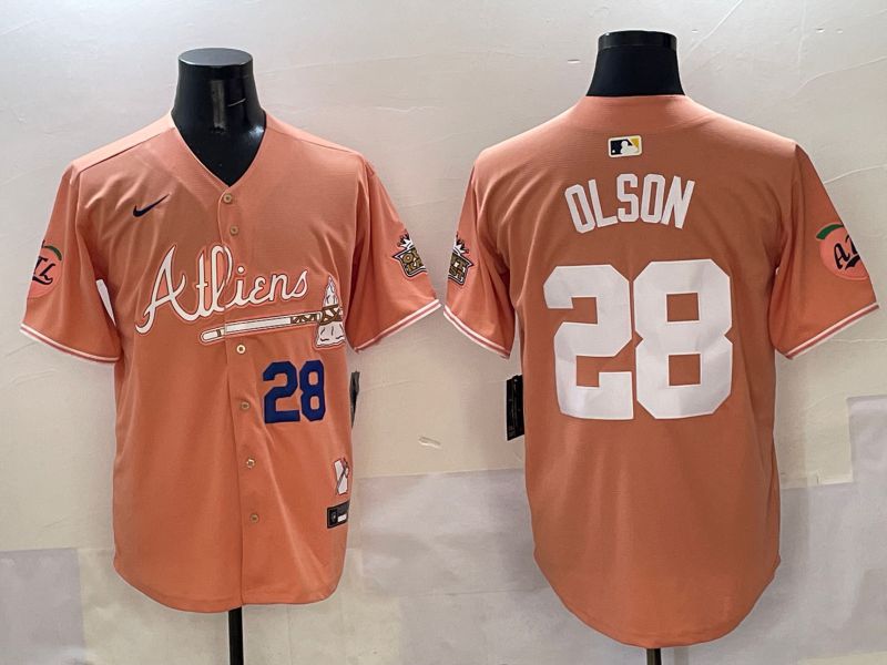 Men Atlanta Braves 28 Olson Orange Five generations Joint Name 2025 Nike MLB Jersey style 2